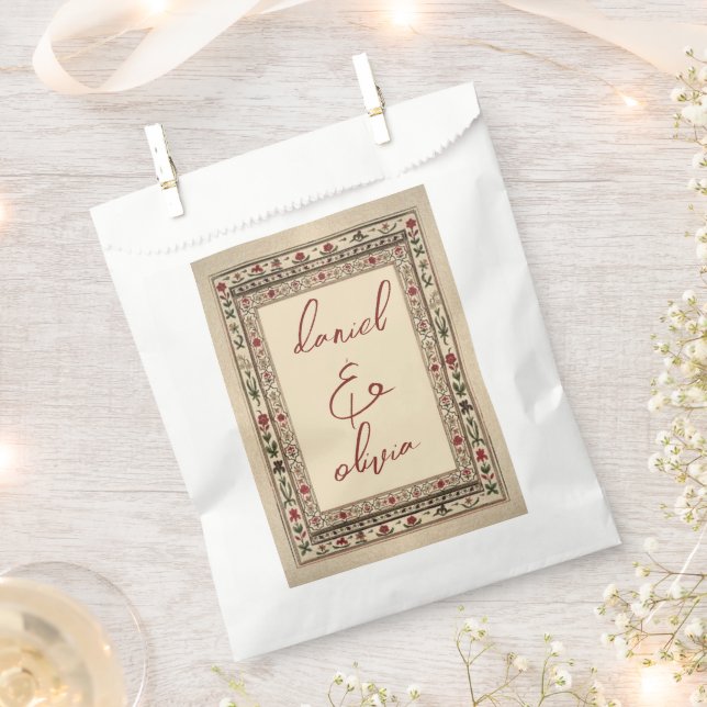 Vintage Frame Ethnic Motif Wedding Favour Bags (Clipped)