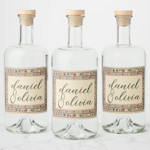 Vintage Frame Ethnic Motif Wedding Liquor Bottle Label