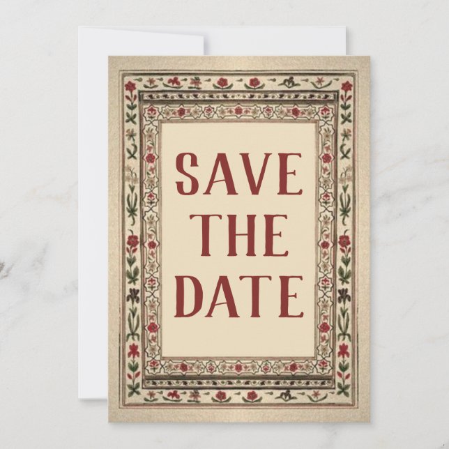 Vintage Frame Ethnic Motif Wedding Save The Date (Front)