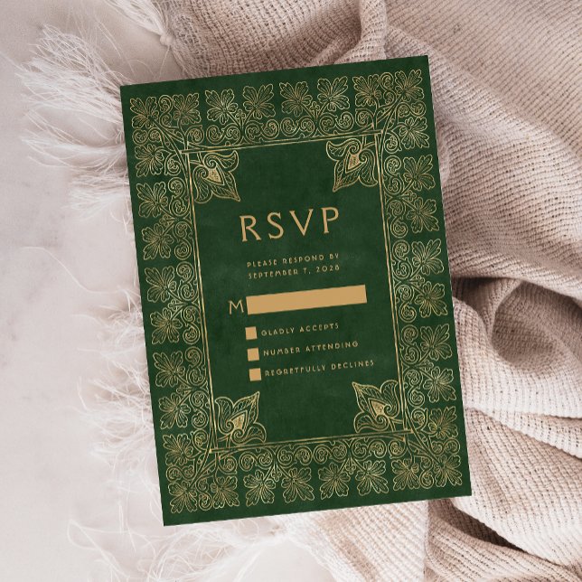 Vintage Frame Green Gold Wedding RSVP Enclosure Card (Creator Uploaded)