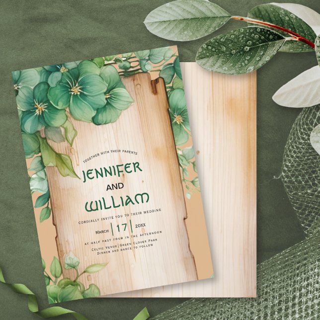 Vintage frame, greenery St Patrick's Day wedding Invitation (Creator Uploaded)