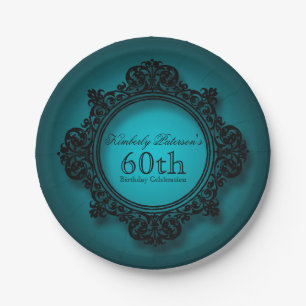 Vintage Frame in Blue 60th Birthday Paper Plate