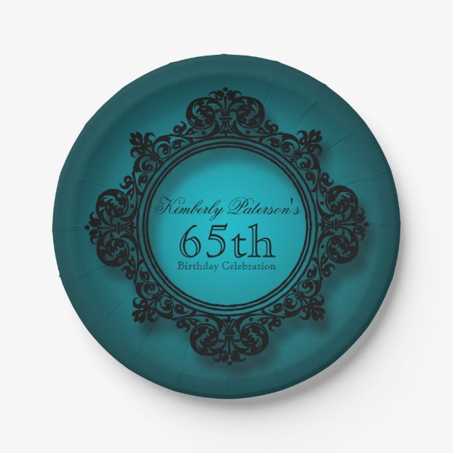 Vintage Frame in Blue - 65th Birthday Paper Plates (Front)