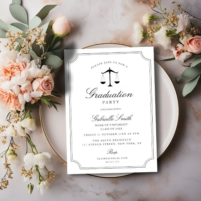 Vintage frame law school graduation party invitation (Creator Uploaded)