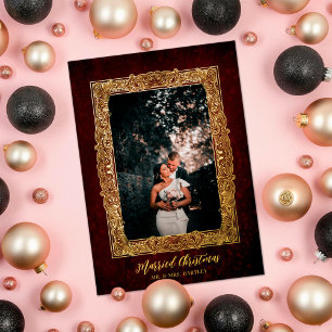 Vintage Frame Married Christmas Burgundy Photo