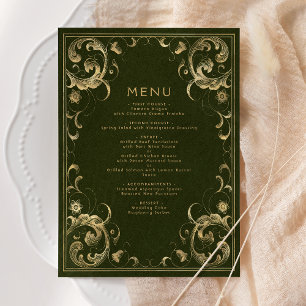 Vintage Frame Olive Green Gold Wedding Menu