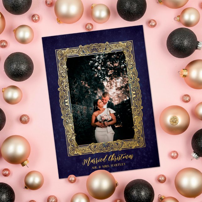Vintage Frame on Blue Married Christmas Photo (Creator Uploaded)