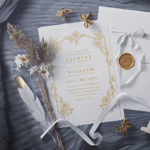 Vintage Frame Peony Floral Chic Elegant Wedding Invitation