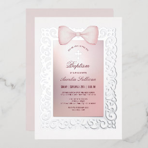 Vintage Frame Pink Bow Baptism