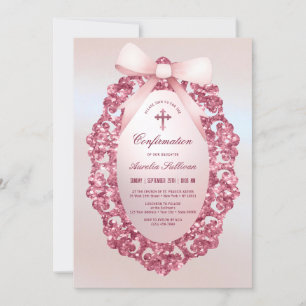 Vintage Frame Pink Bow Faux Foil Confirmation Invitation