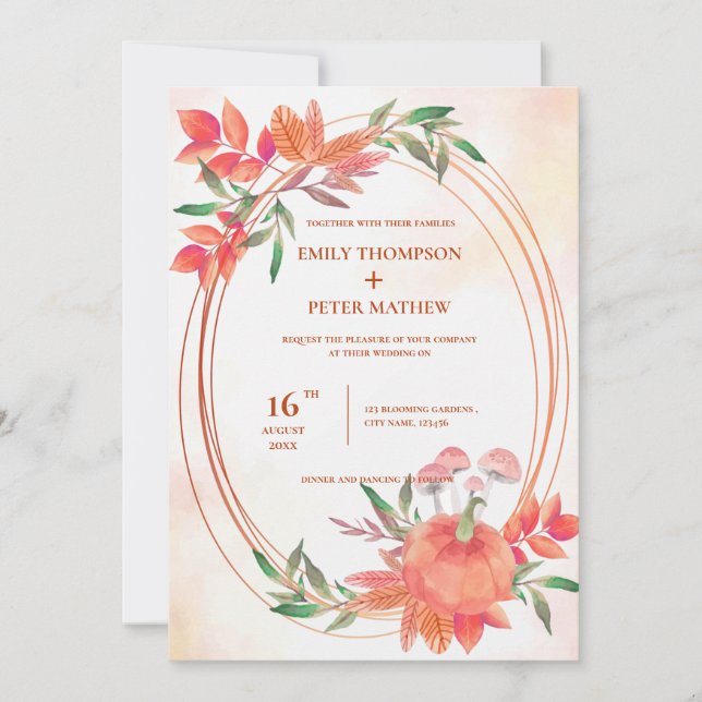  vintage frame Pumpkin autumn Leaves Fall Wedding  (Front)