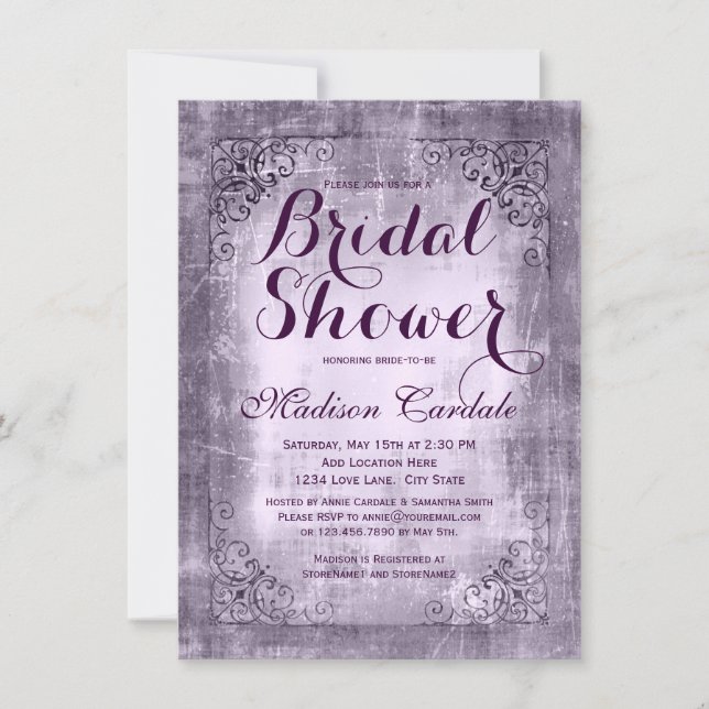 Vintage Frame Purple Bridal Shower Invitations (Front)