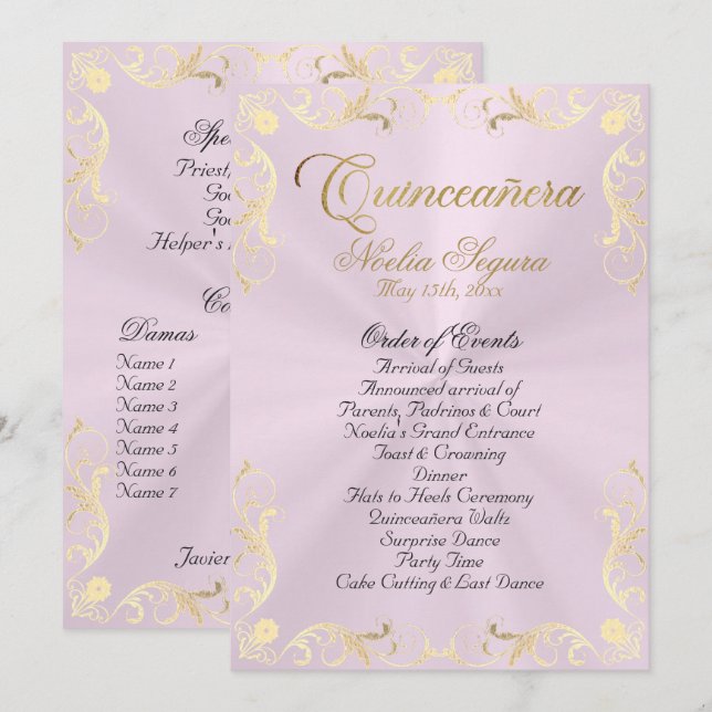 Vintage Frame Quinceanera Program - Pink/Gold Programme (Front/Back)
