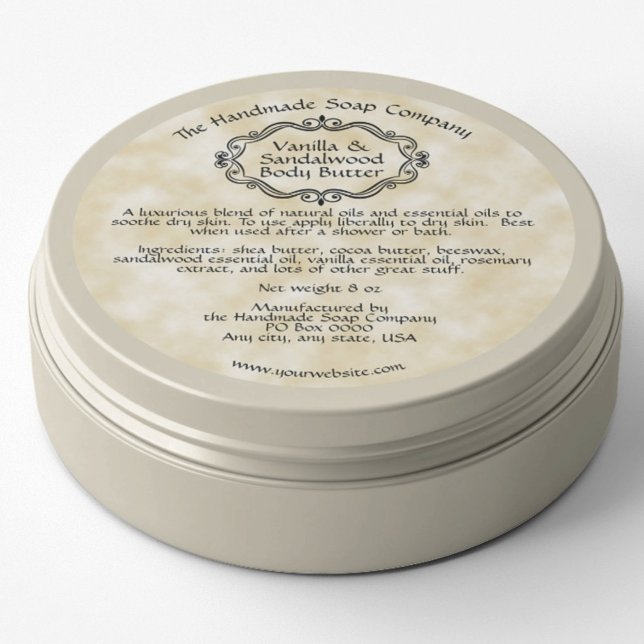 Vintage Frame Tan Parchment Body Butter Jar Label (Creator Uploaded)