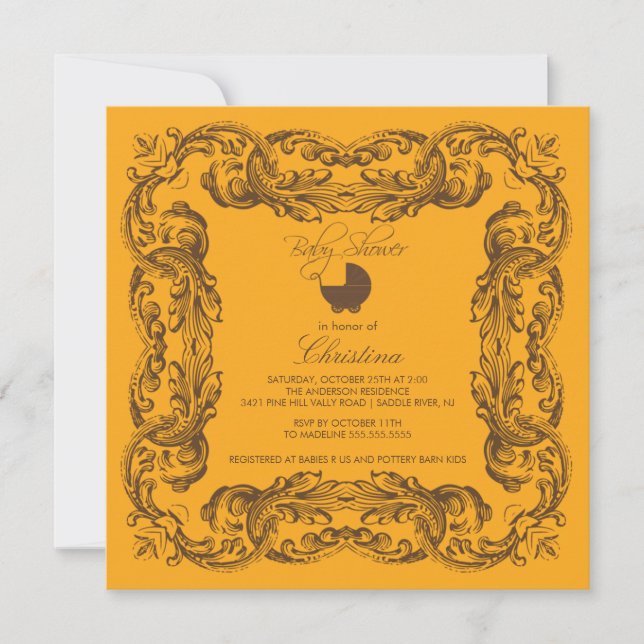 Vintage Frame Tangerine Baby Shower Invitation (Front)