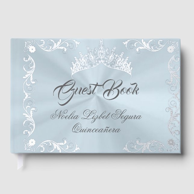 Vintage Frame & Tiara - Pastel Blue Guest Book (Front)
