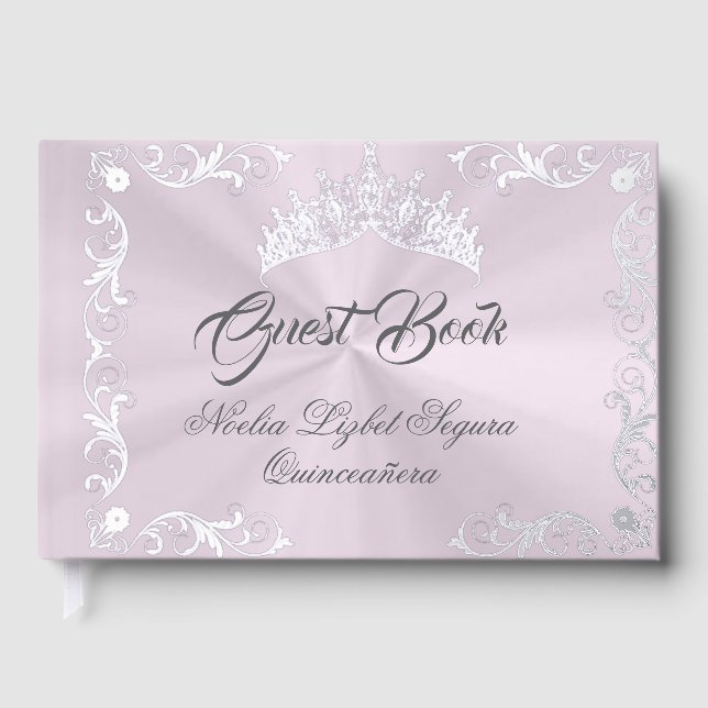 Vintage Frame & Tiara - Pastel Pink Guest Book (Front)