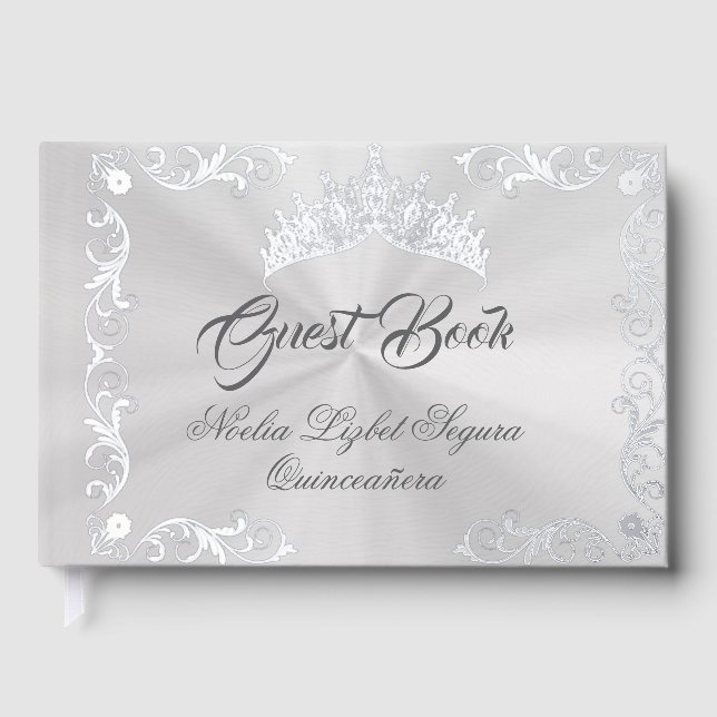 Vintage Frame & Tiara - White Pearl Guest Book (Front)