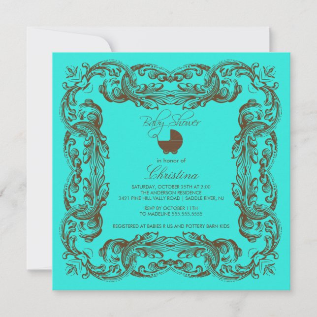 Vintage Frame Turquoise Baby Shower Invitation (Front)