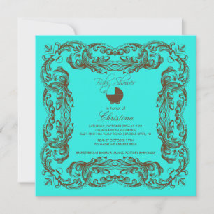 Vintage Frame Turquoise Baby Shower Invitation