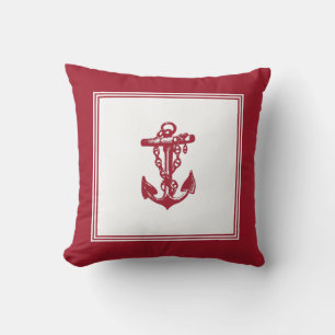 Vintage Framed Anchor Red Throw Pillow