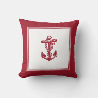 Vintage Framed Anchor Red Throw Pillow