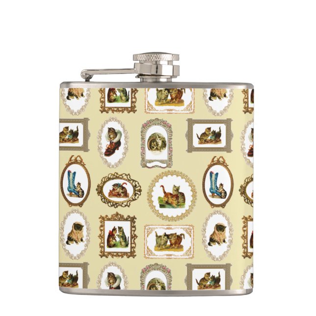 Vintage Framed Cats Hip Flask (Front)