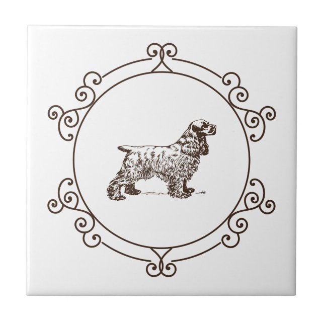 Vintage framed cocker spaniel tile (Front)