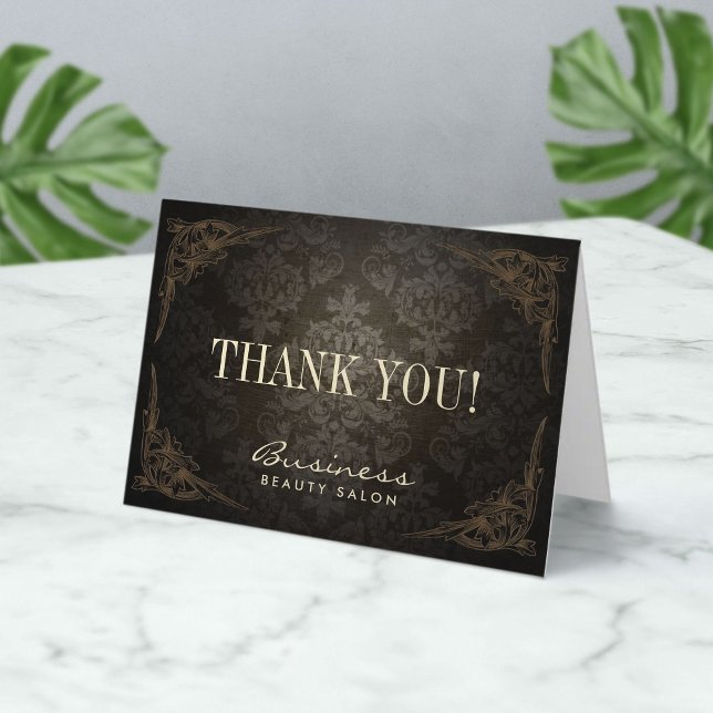 Vintage Framed Damask Salon Business Thank You Card (Creator Uploaded)