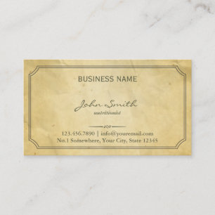 Vintage Framed Old Paper Nutrition Business Card