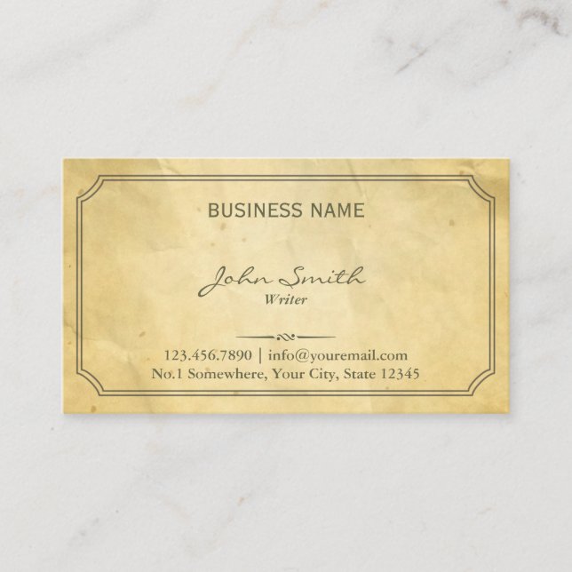 Vintage Framed Old Paper Writer Business Card (Front)