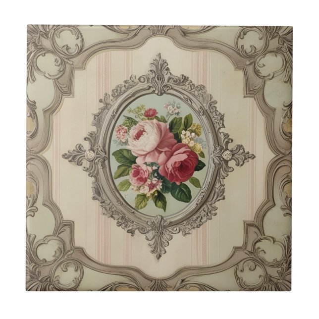 Vintage Framed Roses Tile (Front)