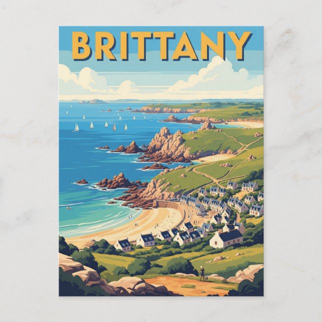 Vintage France Brittany Beach Postcard (Front)