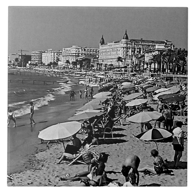 Vintage France Cannes the beach Tile (Front)