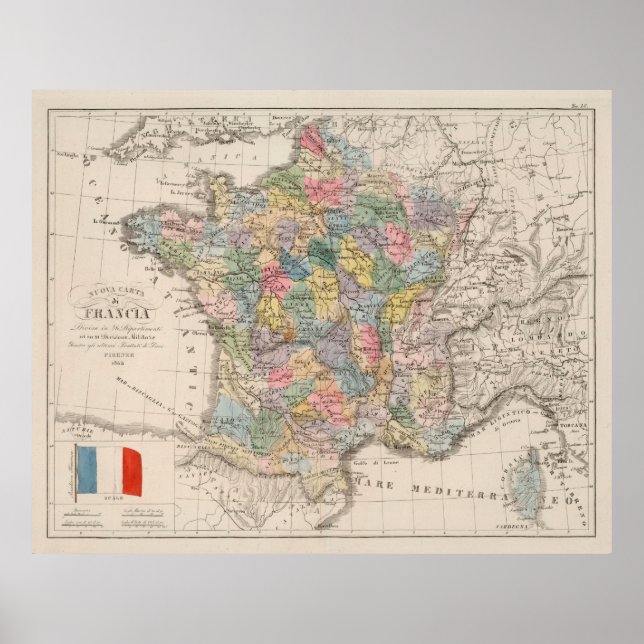 Vintage France Map (1842) Poster (Front)