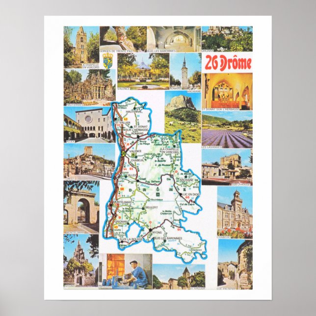 Vintage France, map, Drome Poster (Front)