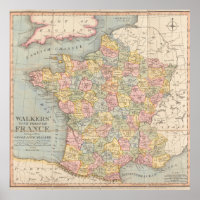 Vintage France Map Poster