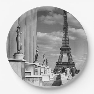 Vintage France Paris Eiffel tower Chaillot palace Paper Plate