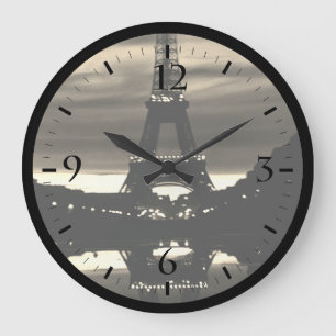 Vintage France Paris Eiffel tower reflection Large Clock