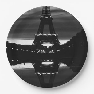 Vintage France Paris Eiffel tower reflection Paper Plate
