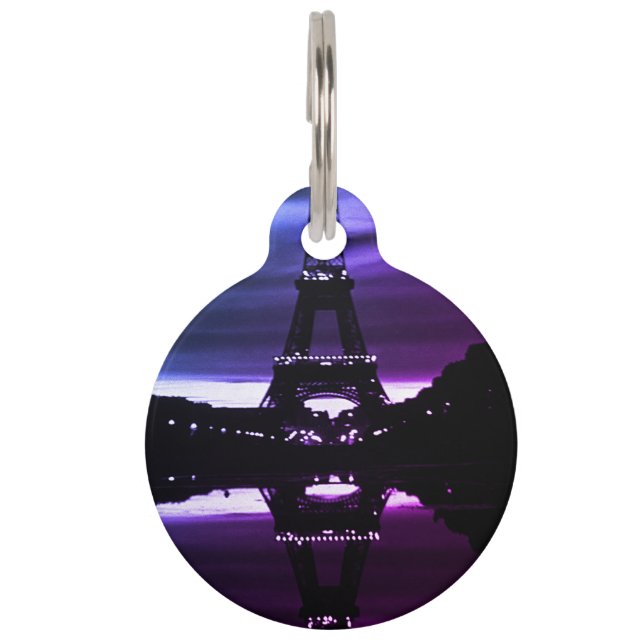Vintage France Paris Eiffel tower reflection Pet Tag (Back)