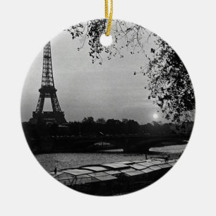 Vintage France Paris Eiffel tower sunset Ceramic Tree Decoration