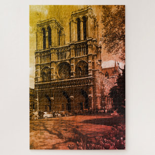 Vintage France Paris Notre Dame Cathedral Jigsaw Puzzle
