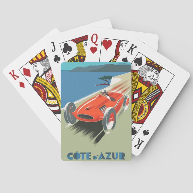 Vintage France Race Car Travel Poster Playing Cards (Back)