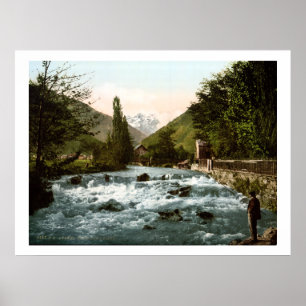 Vintage France, River Pique Waterfall Poster