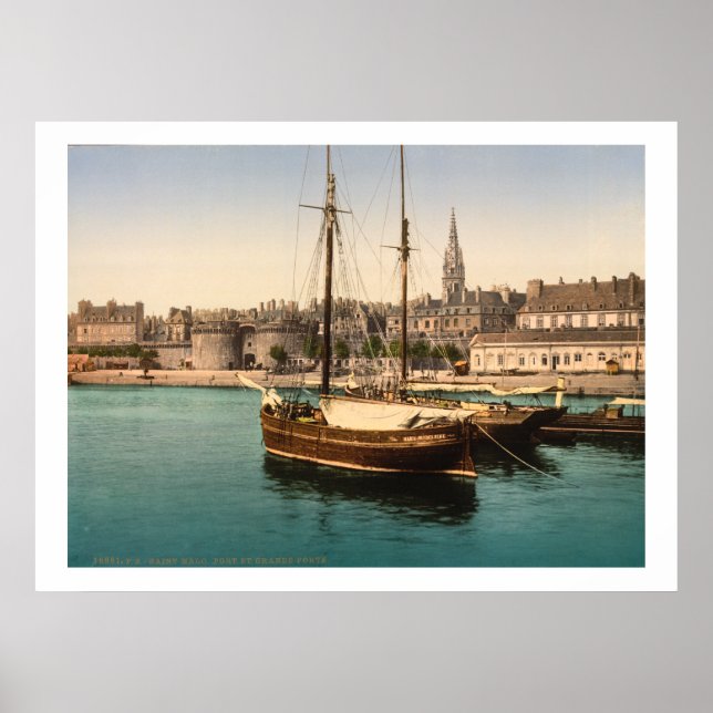 Vintage France, Ships in Saint Malo Harbour Poster (Front)