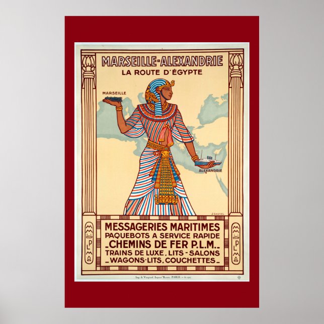 Vintage France to Egypt Travel Poster (Front)