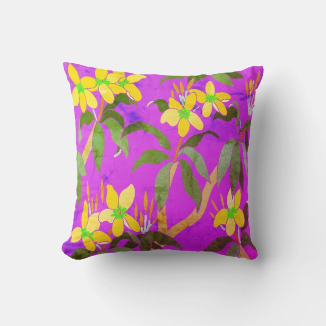Vintage Frangipani Throw Pillow (Front)