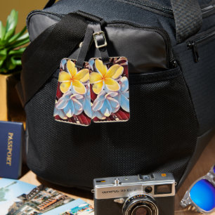 Vintage Frangipani Tree Pop Art, Luggage Tag