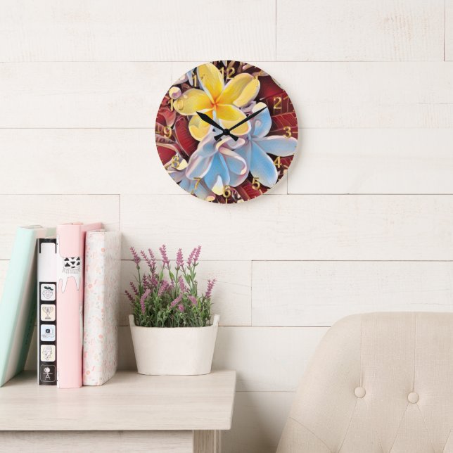 Vintage Frangipani Tree Pop Art, Round Wall Clock (Reading Room)